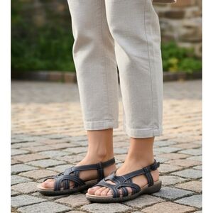 Lands' End Ankle Strap Open Toe Sandals Black Size 10